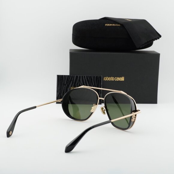 Roberto Cavalli SRC008M 0300 Sunglasses Gold Aviator Frame, Green Lenses